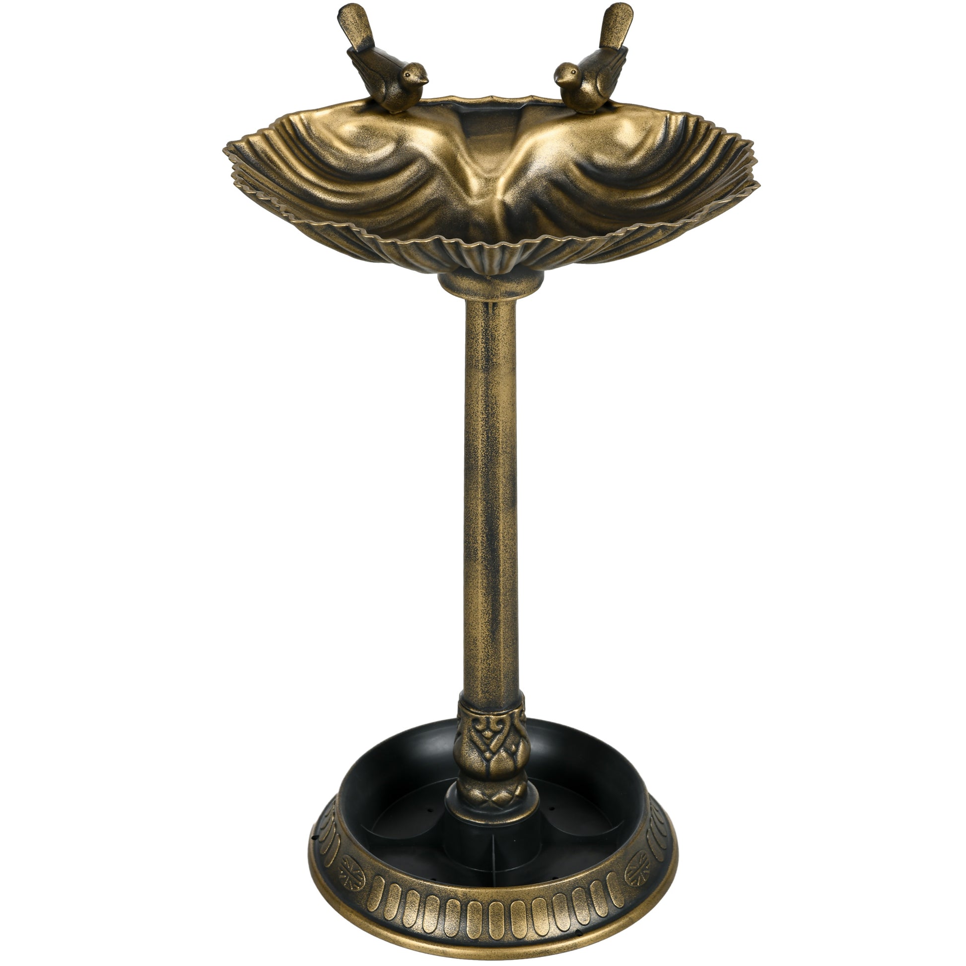 32" Bird Bath with Decorative Birds, Vintage Birdbath with Flower Planter Base for Garden, Bronze