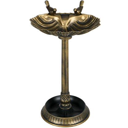 32" Bird Bath with Decorative Birds, Vintage Birdbath with Flower Planter Base for Garden, Bronze