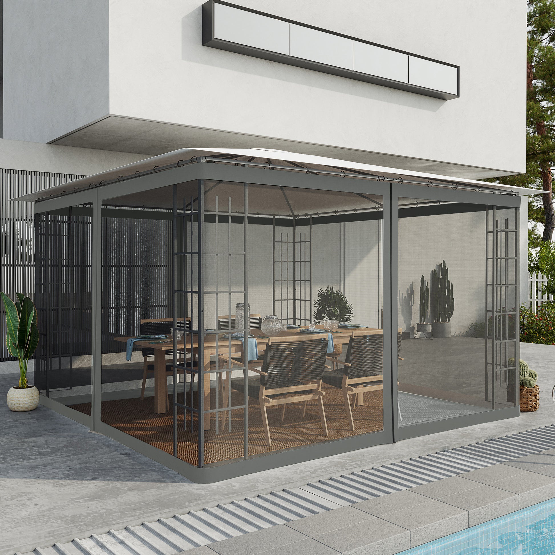 Replacement Mosquito Netting for Gazebo 10' x 12' Black Screen Walls for Canopy with Zippers, Dark Grey