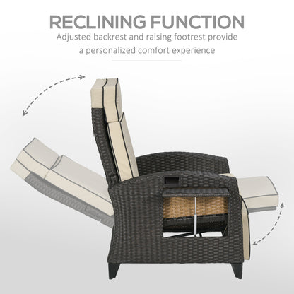 Outdoor Recliner Chair with Adjustable Backrest and Footrest, Washable Cushion, Side Tray, Up to 352 lbs, Khaki