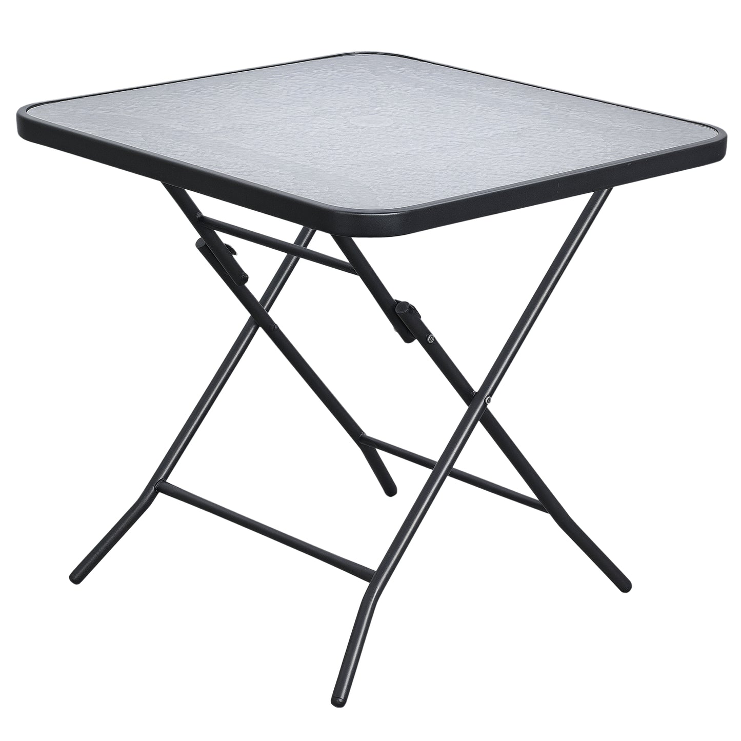 30" Square Outdoor Dining Table, Foldable Patio Table with Umbrella Hole, Water-Grain Glass Top Coffee Table for Balcony, Poolside, Black