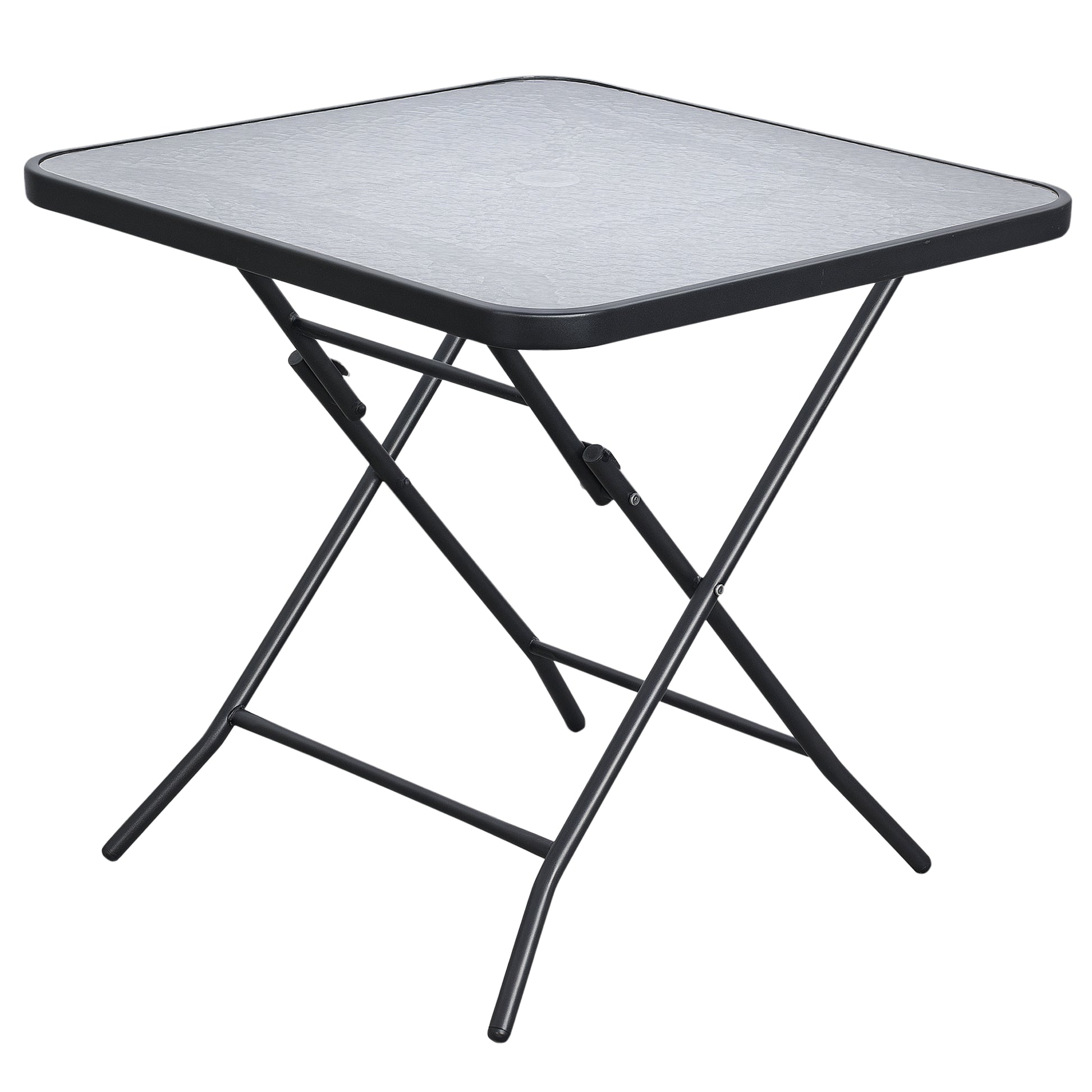 30" Square Outdoor Dining Table, Foldable Patio Table with Umbrella Hole, Water-Grain Glass Top Coffee Table for Balcony, Poolside, Black
