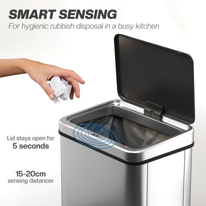 13.2 Gallon Automatic Garbage Can with Soft-Close Lid, Touchless Trash Can with Fingerprint Resistant Stainless Steel