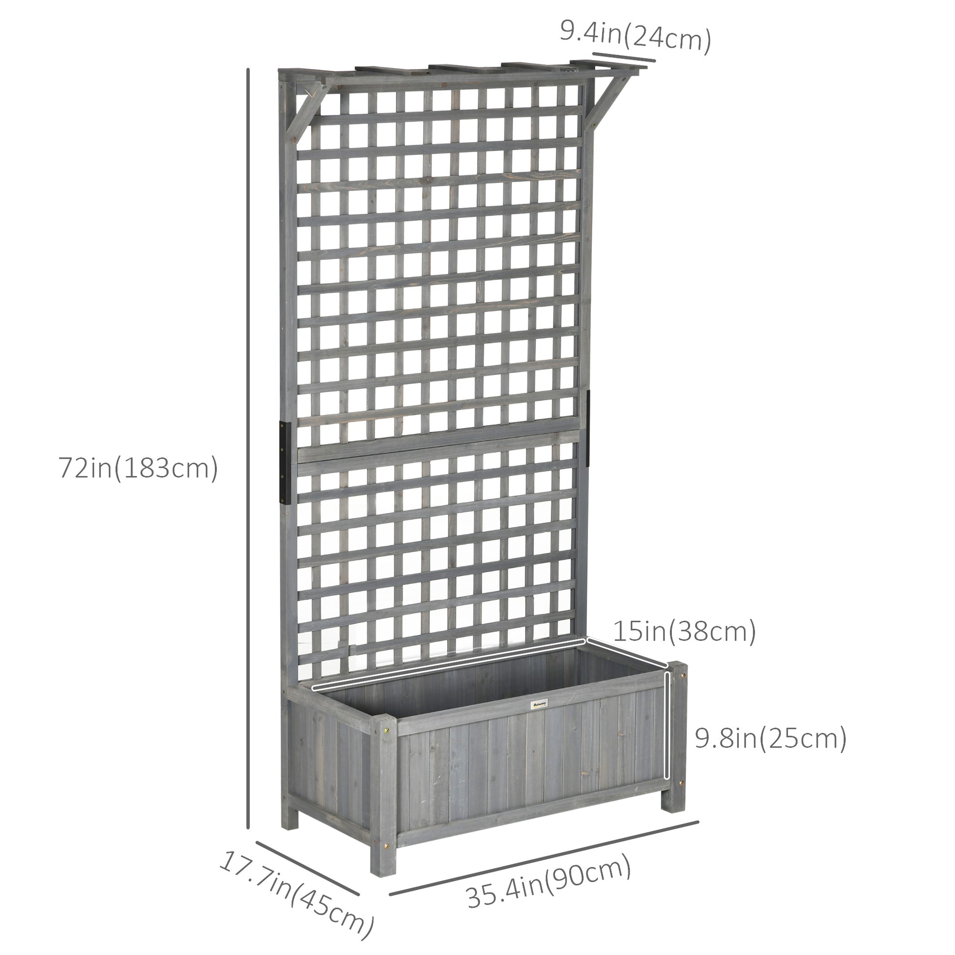 Wood Planter with Trellis for Vine Climbing, Raised Garden Bed, Privacy Screen for Backyard, Patio, Deck, Dark Grey
