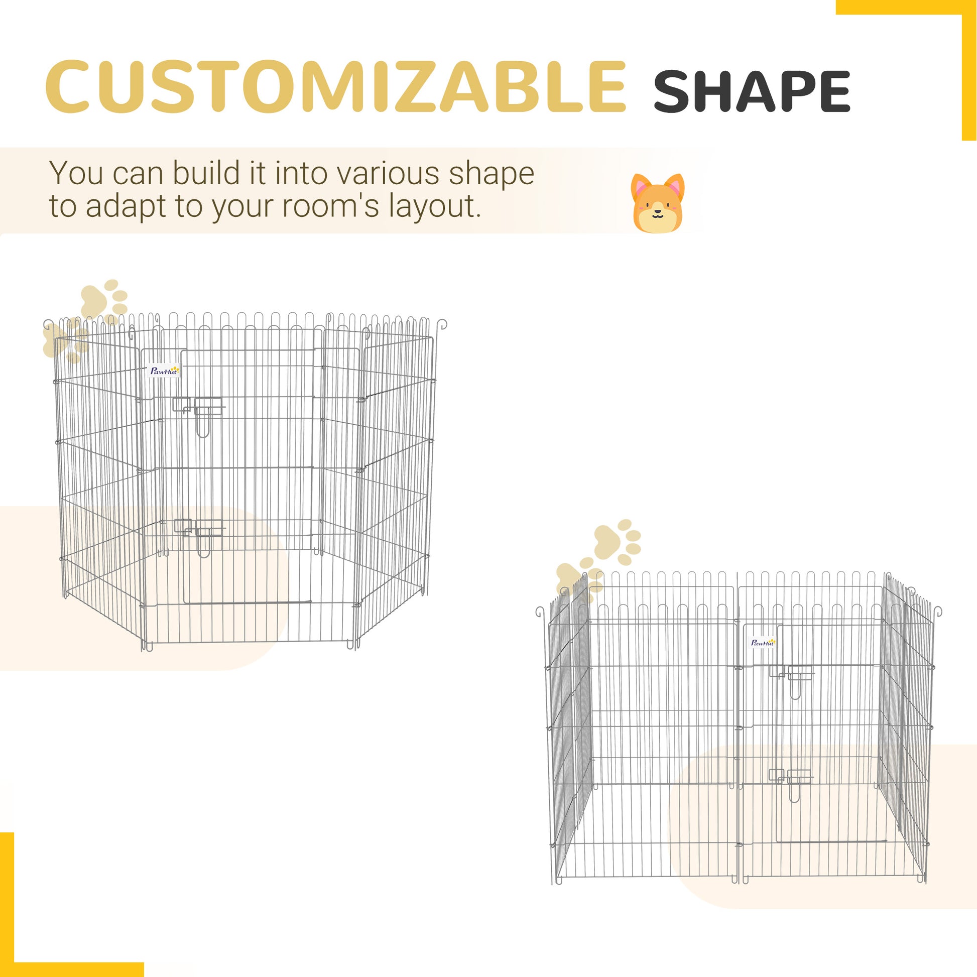 36inch 8-Panel Dog Playpen Octagon Pet Exercise Playpen Crate Foldable Dog Cage Pen Puppy Kennel, Black