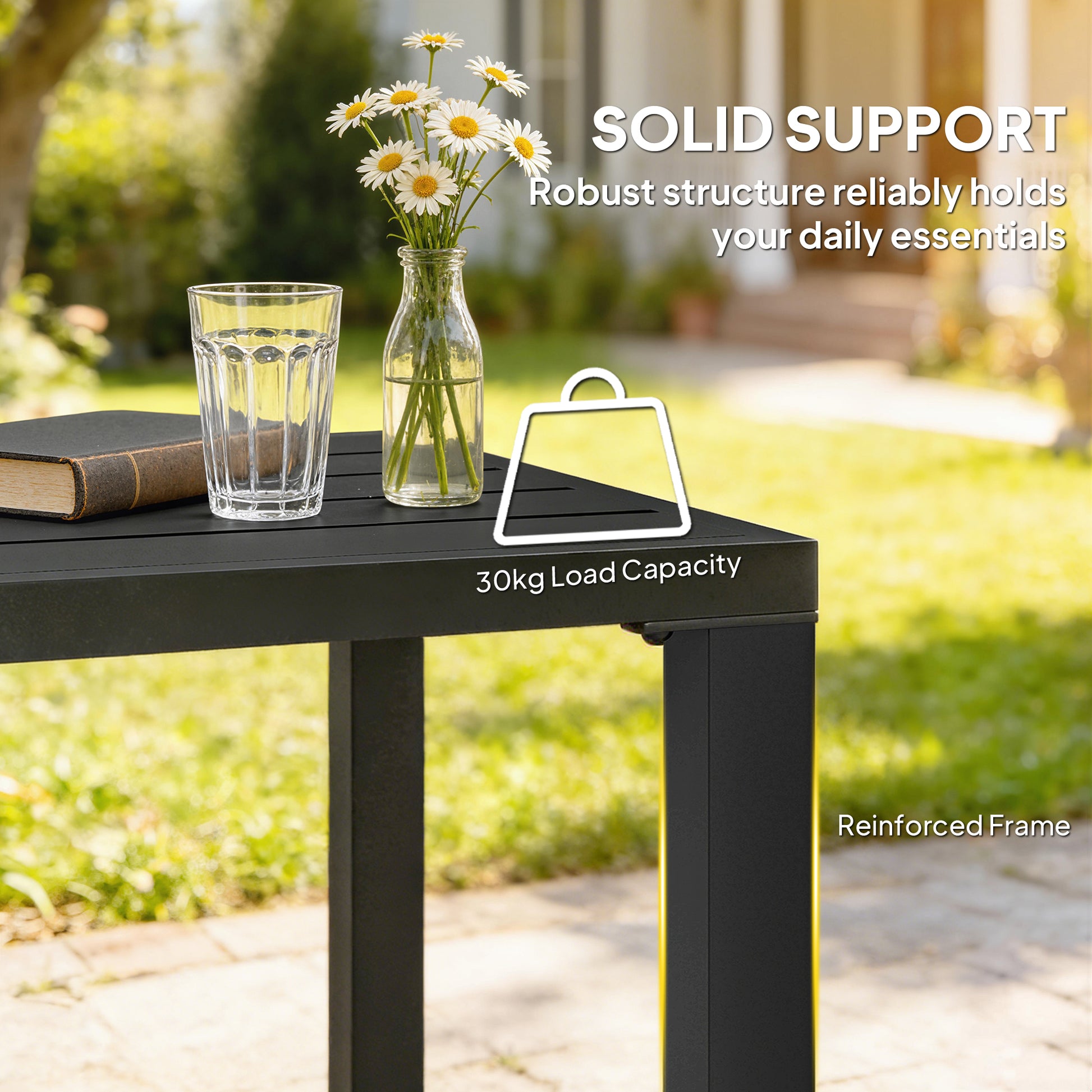 Metal Outdoor Side Table, 45.5 cm Square Patio Side Table, Small Accent Table for Garden, Poolside, Black