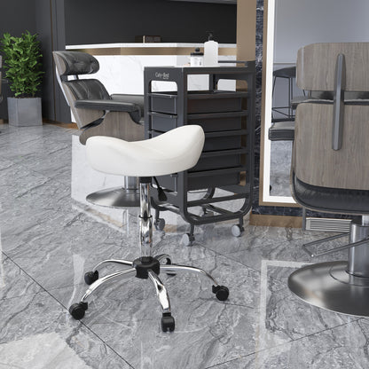 Ergonomic Saddle Stool with Wheels, Adjustable PU Leather Saddle Chair, 360° Swivel, NO Back Pain, Healthy Posture, Salon Chair for Massage Medical Home, White