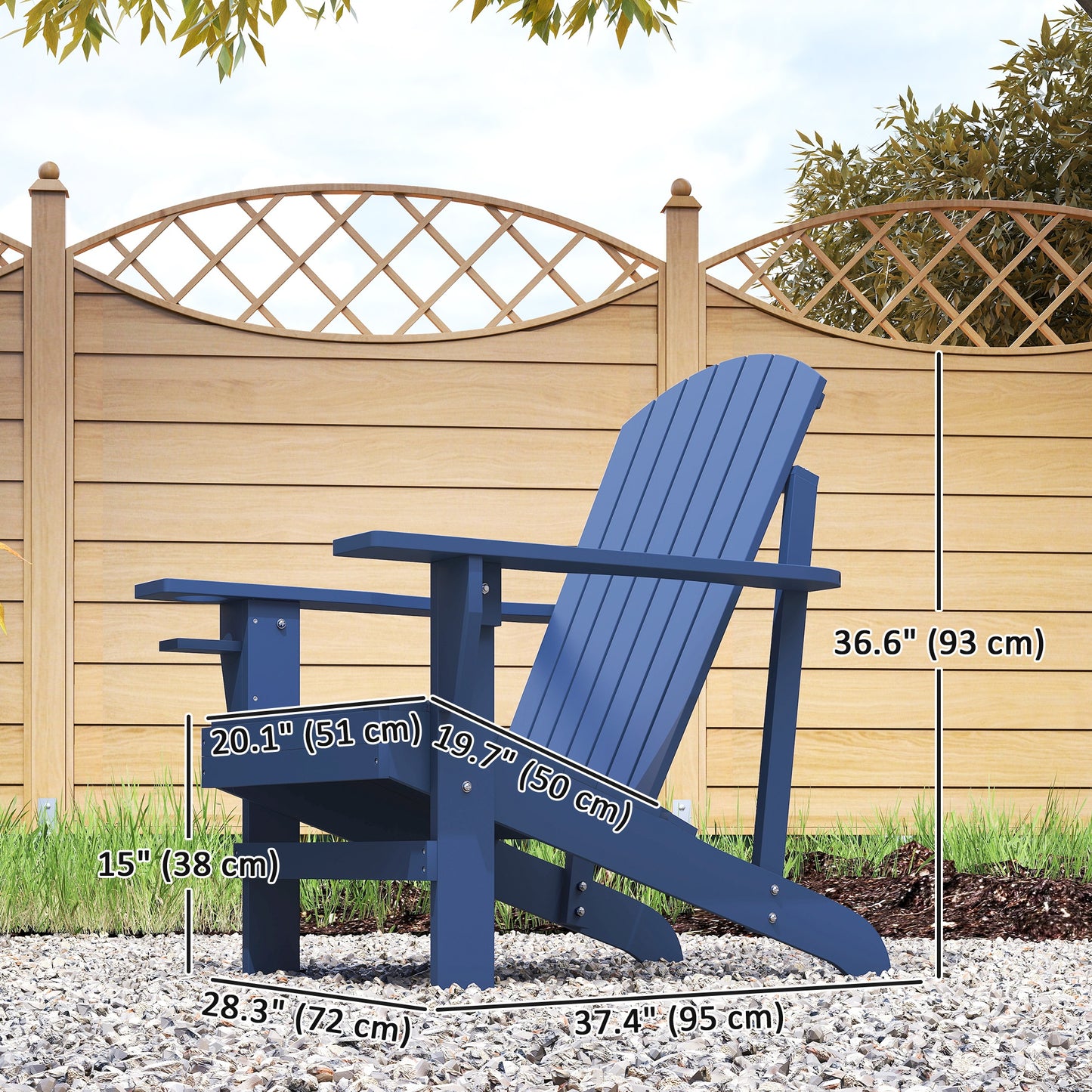Classic Adirondack Chair, Muskoka Chairs, Garden Deck Chair with Cup Holder for Patio, Indoor, Backyard, Navy Blue
