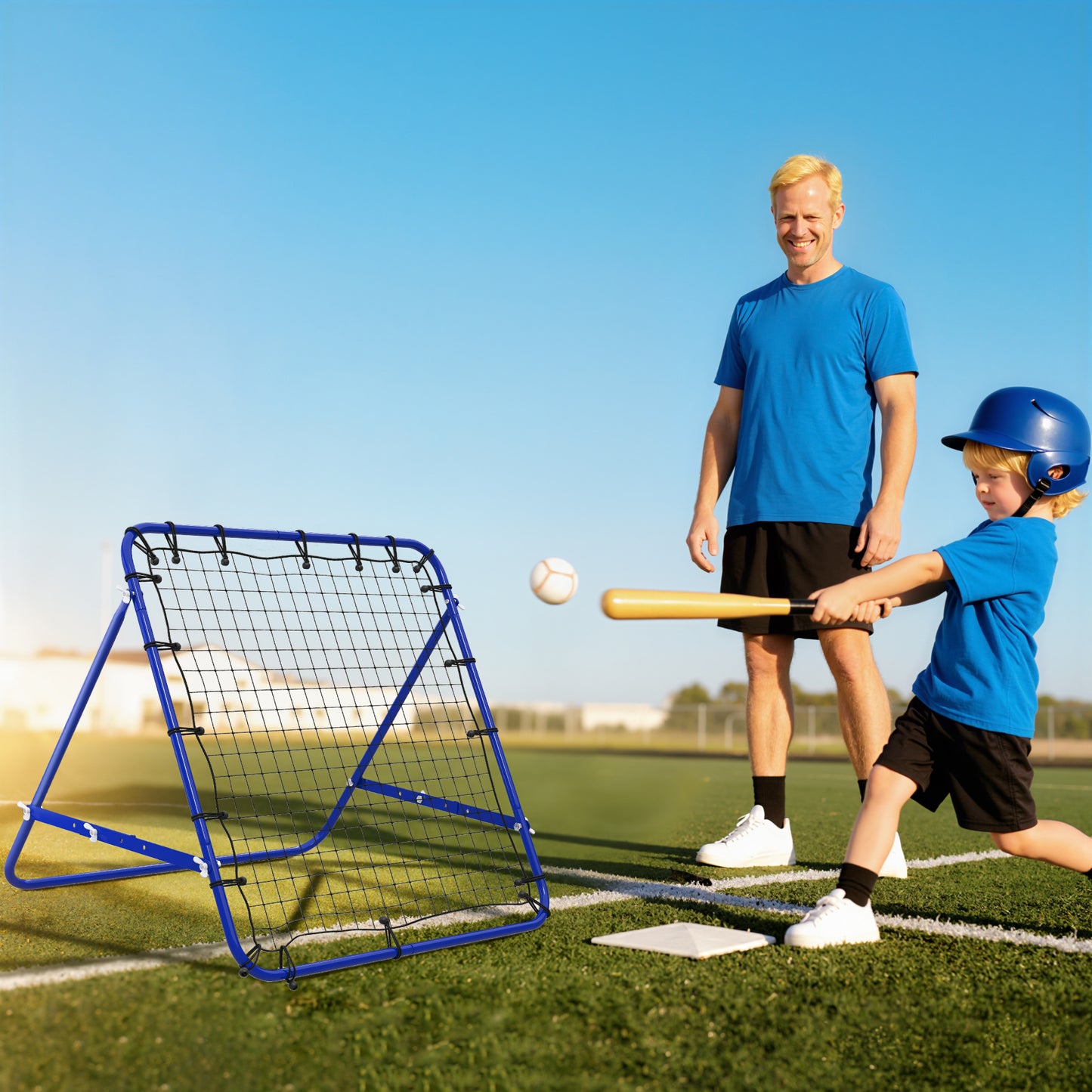 Volleyball Rebounder Net Football Training Aid Kickback Target Play Blue