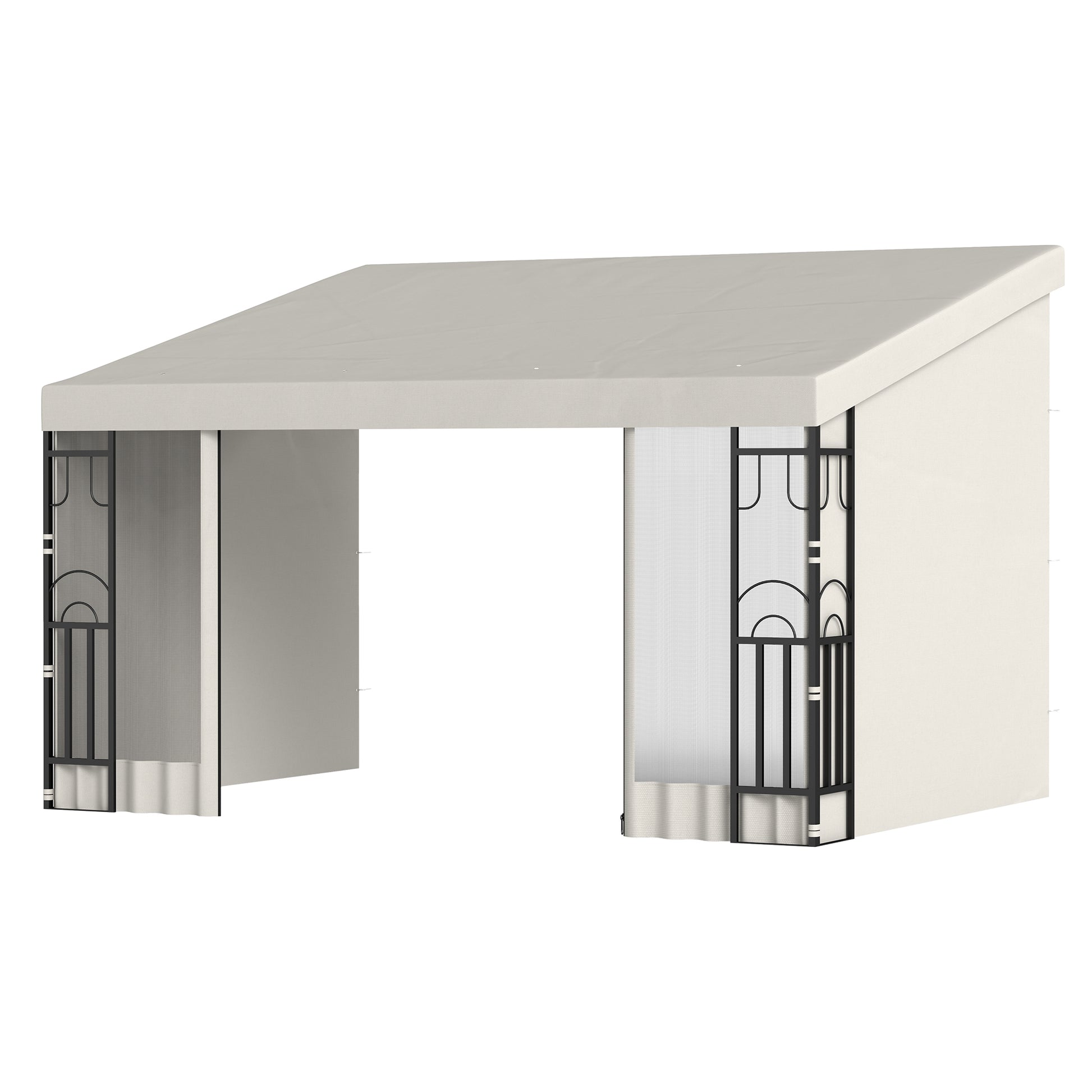 10' x 13' Wall Pergola, Outdoor Gazebo with 2 Curtains and 2 Nettings, UV Resistant, for Patio, Deck, Beige