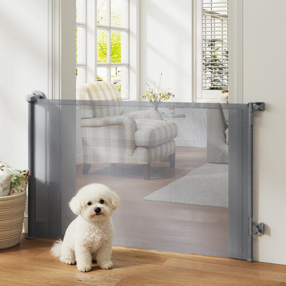 Retractable Dog Gate, 36.6" Tall, Extends to 55" Wide, Mesh Pet Gate with Single Hand Operation, for Stairs, Doorways