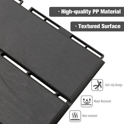 9 Pcs PP Interlocking Composite Deck Tile, 12" x 12" Outdoor Flooring Tiles for Indoor and Outdoor Use, Tools Free Assembly, Black