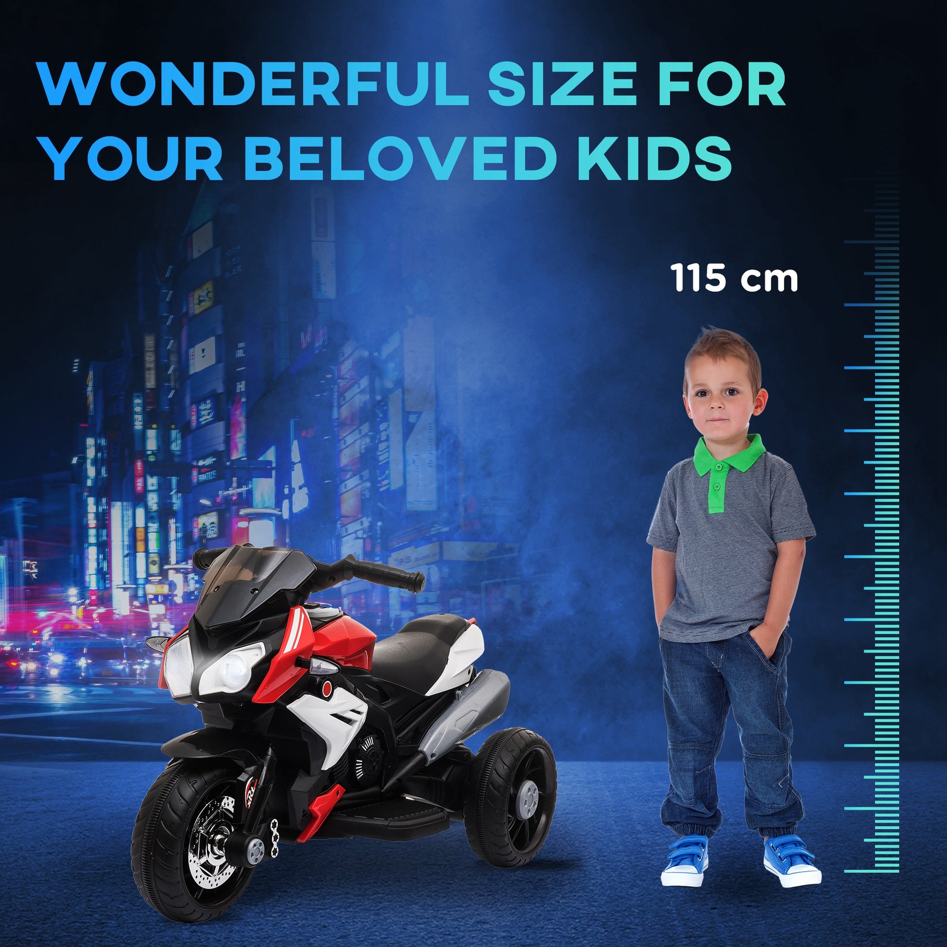 Qaba Kids Electric Motorcycle Ride-On Toy, with 3 Wheels, Music, Horn, Lights, Red