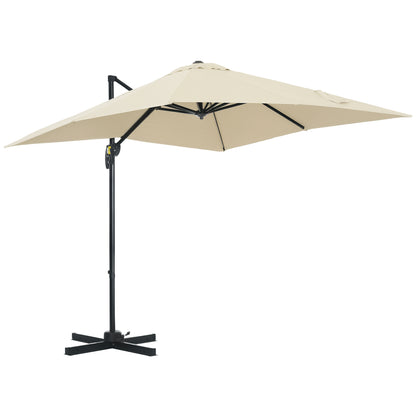 8' x 8' Square Patio Hanging Offset Umbrella with 360° Rotation, Aluminum Outdoor Cantilever Parasol with Crank & Tilt, Sun Canopy Shelter with Cross Base, White