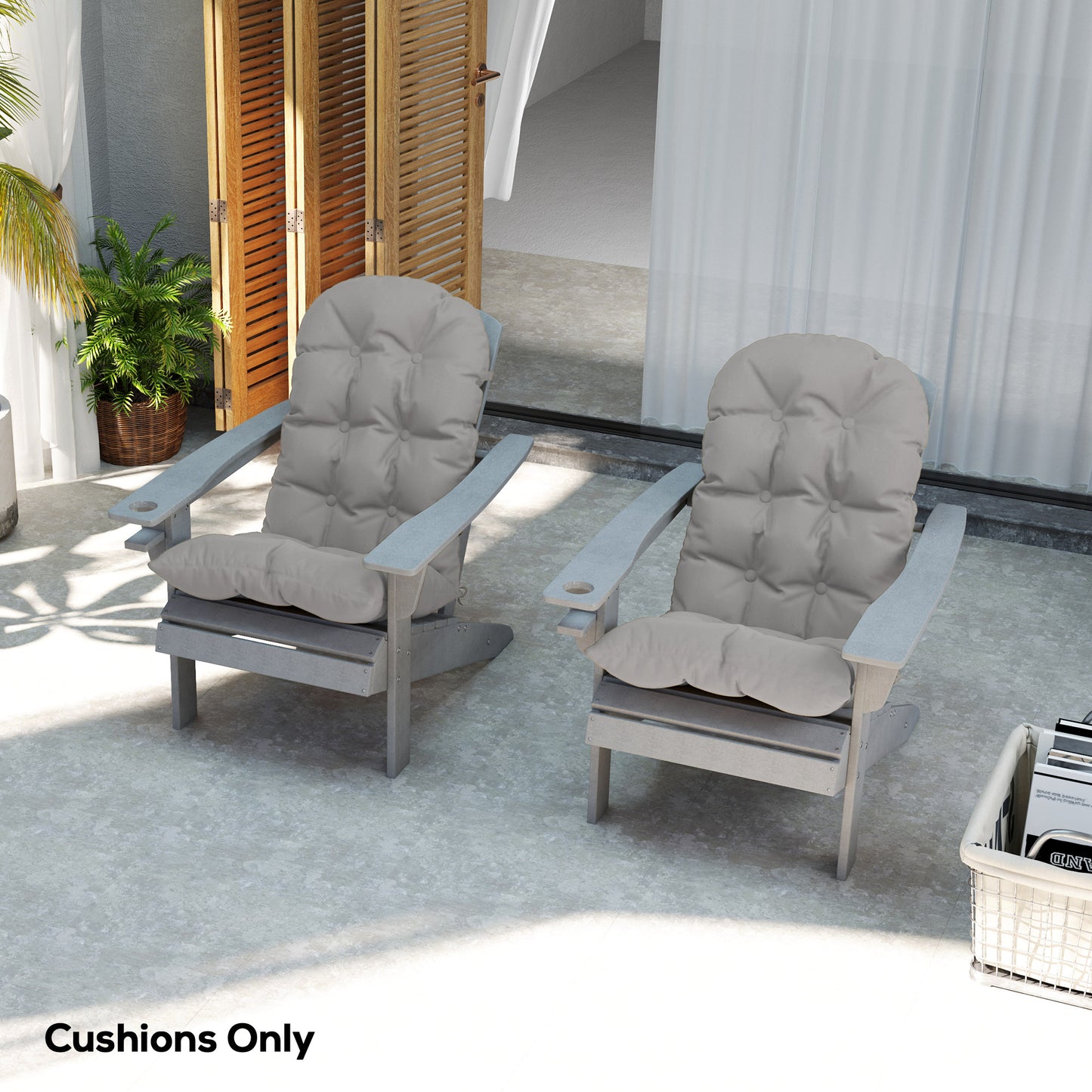 Adirondack Chair Cushions Set of 2 with Ties, Light Grey