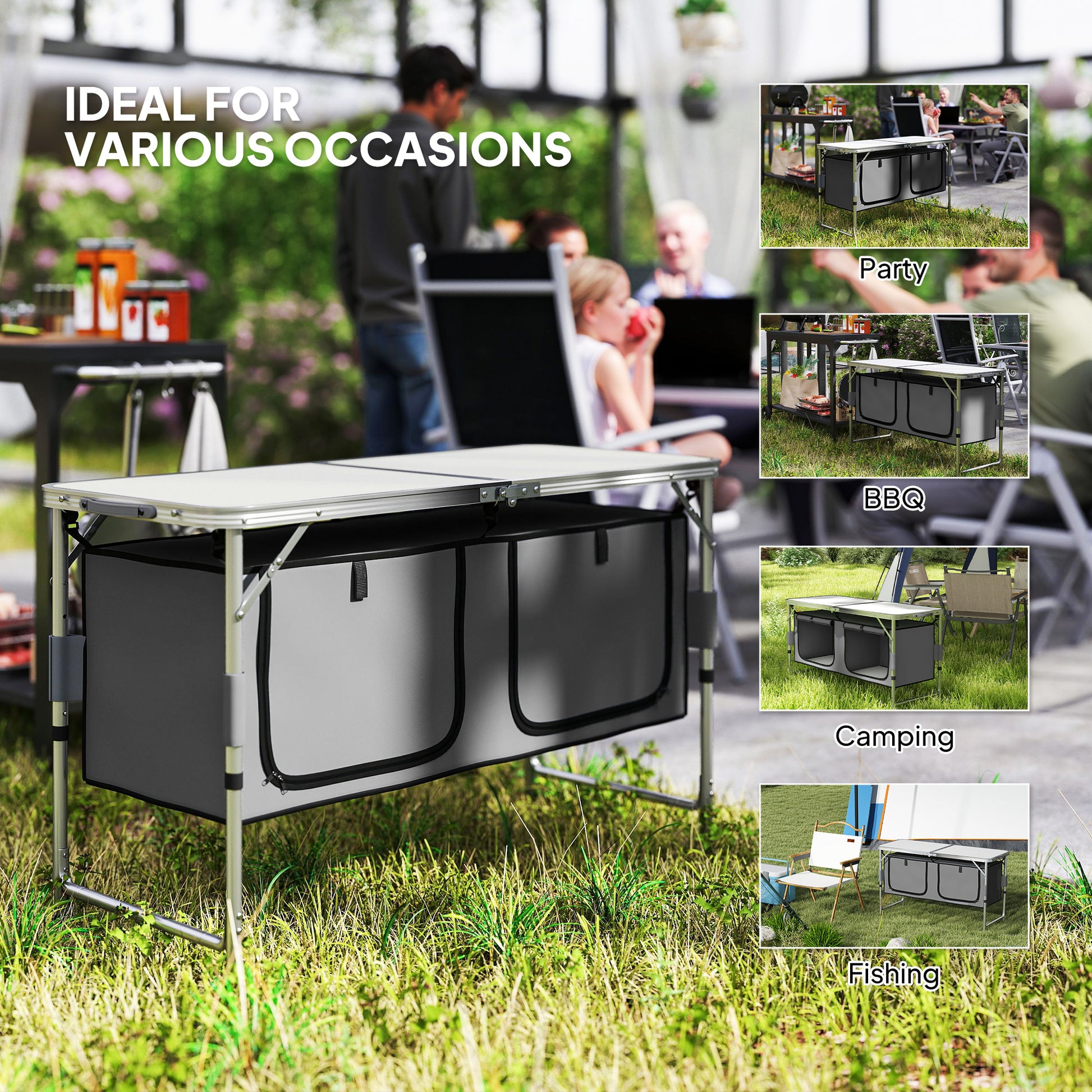 Outdoor Aluminum Folding Picnic Table Height Adjustable with Storage Organizer BBQ Camping