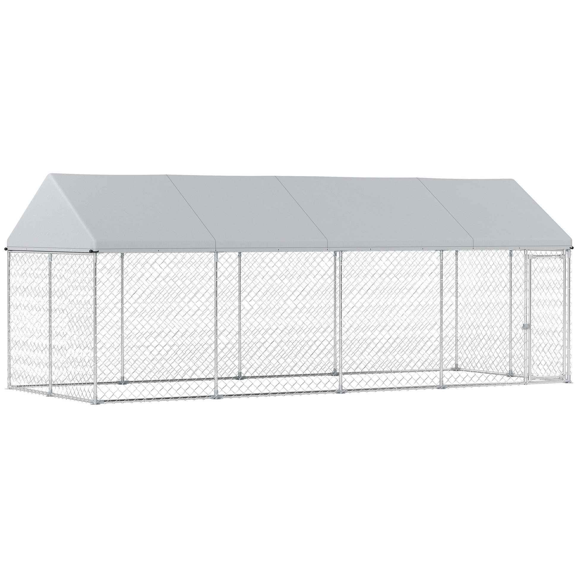 Heavy Duty Outdoor Dog Kennel with Waterproof Roof, Secure Latch, Chain Link Dog Run for Backyard, 19.7' x 7.5' x 7.9'