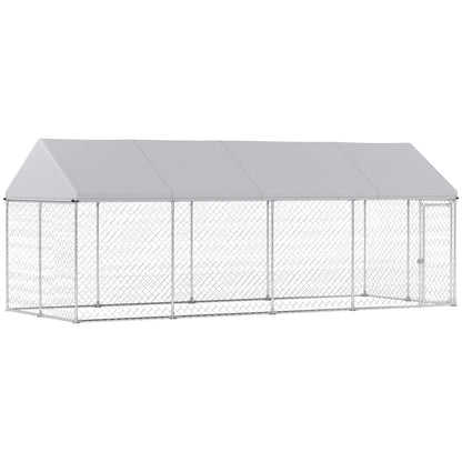 Heavy Duty Outdoor Dog Kennel with Waterproof Roof, Secure Latch, Chain Link Dog Run for Backyard, 19.7' x 7.5' x 7.9'