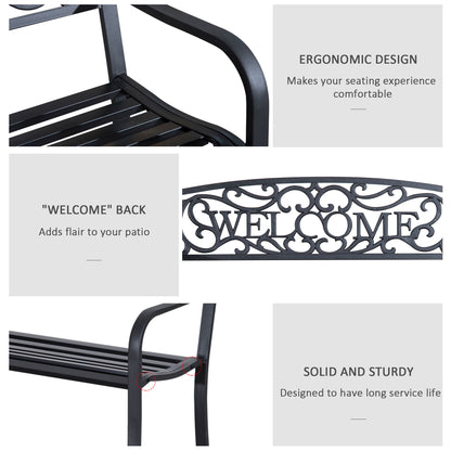 50" 2-Seater Garden Bench, Patio Decorative Chair Metal Backyard Loveseat Outdoor Furniture for Yard, Lawn, Porch, Black