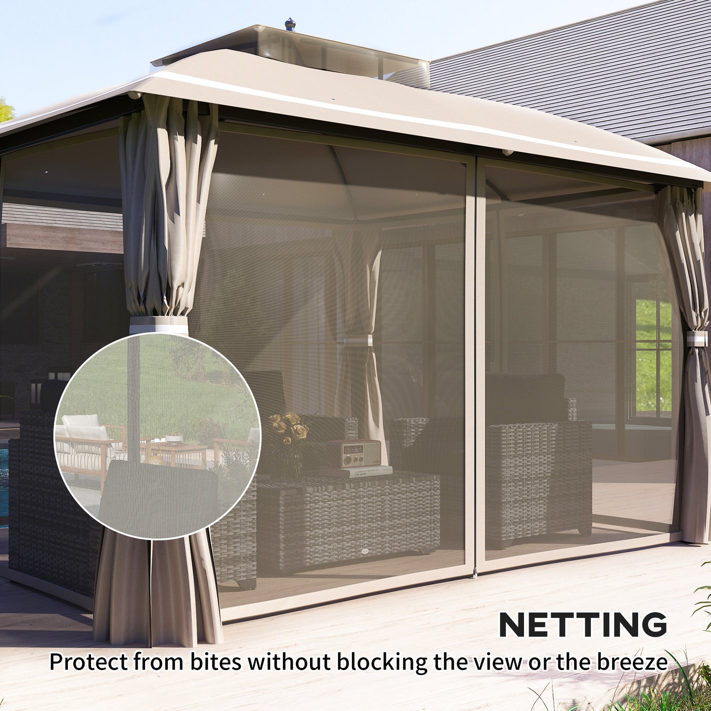10' x 12' Outdoor Gazebo, Double Roof Patio Gazebo Canopy with Netting and Curtains for Garden, Lawn, Backyard, Deck