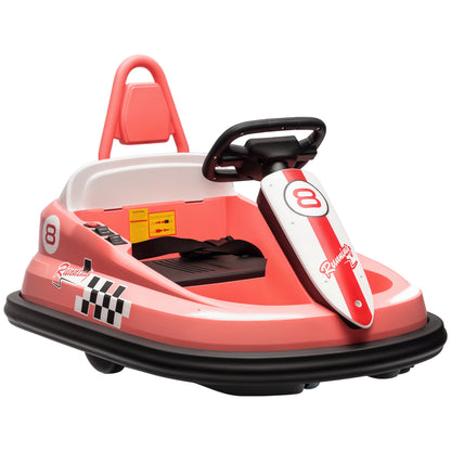 Aosom Kids Bumper Car, 6V 360° Rotation Electric Ride on Car, Twin Motors Battery Powered Toy with Music, Horn and Lights, Safety Belt, for Boys and Girls Aged 18-48 Months - Pink