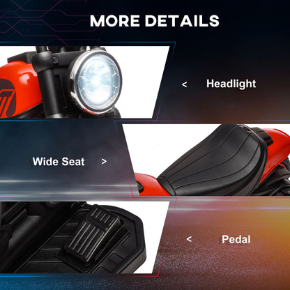 Aosom 6V Kids Motorcycle with Training Wheels, Foot Pedal, Headlight, Music, Forward/Reverse, Single-Button Start, Red