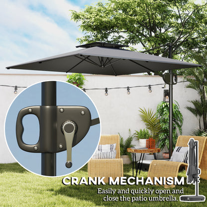Square Cantilever Patio Umbrella, Double Top Patio Hanging Offset Umbrella with Crank & Tilt, 8' x 9', Dark Grey