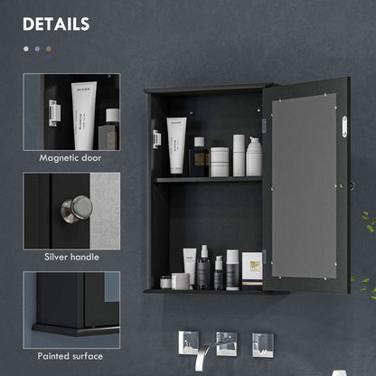 Bathroom Mirror Cabinet, Wall Mounted Medicine Cabinet with Door and Shelves, Black