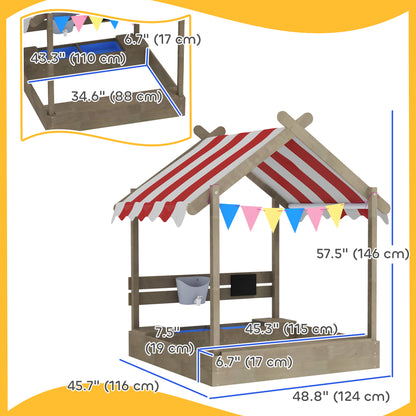Outdoor Wooden Sandbox with Cover for 3-7 Years Old, Backyard, Grey
