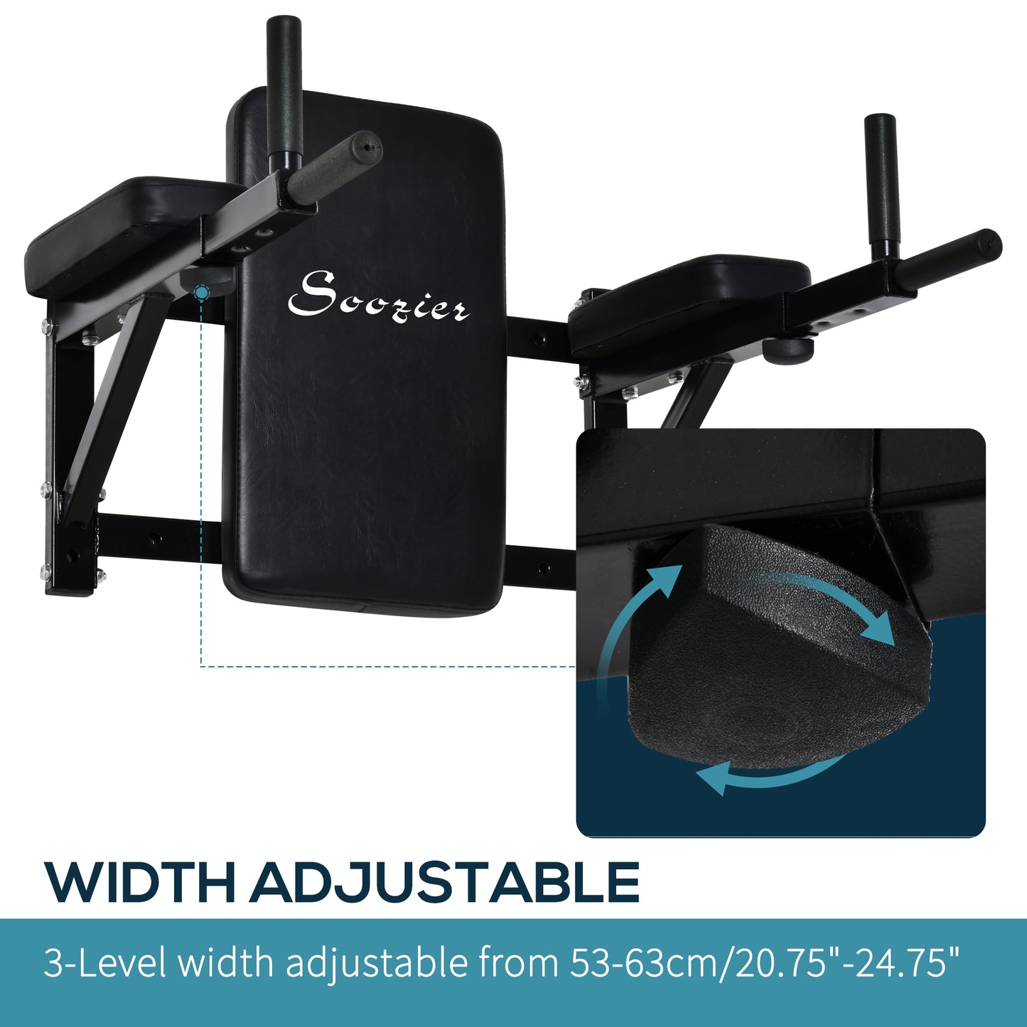 Soozier Wall Mounted Dip Station Multi-Function Power Tower Set Home Gym Pull Up Bar Chin Up Exercise Bar Knee Raise Triceps Leg Dipping Raise Rack Black