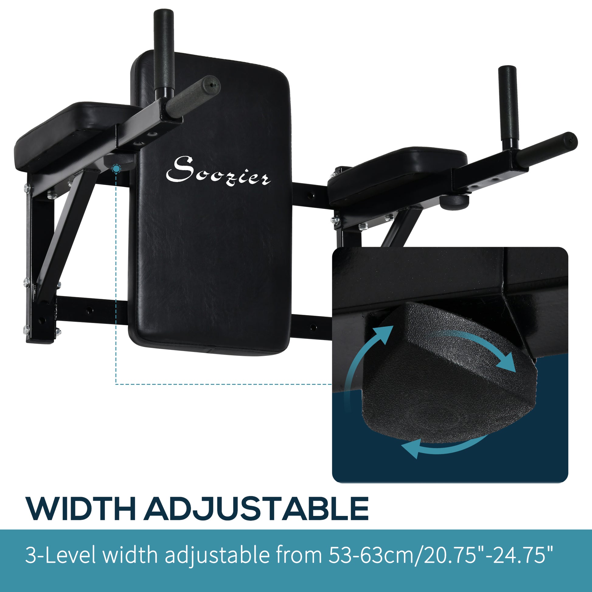 Soozier Wall Mounted Dip Station Multi-Function Power Tower Set Home Gym Pull Up Bar Chin Up Exercise Bar Knee Raise Triceps Leg Dipping Raise Rack Black