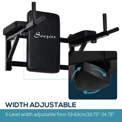 Soozier Wall Mounted Dip Station Multi-Function Power Tower Set Home Gym Pull Up Bar Chin Up Exercise Bar Knee Raise Triceps Leg Dipping Raise Rack Black