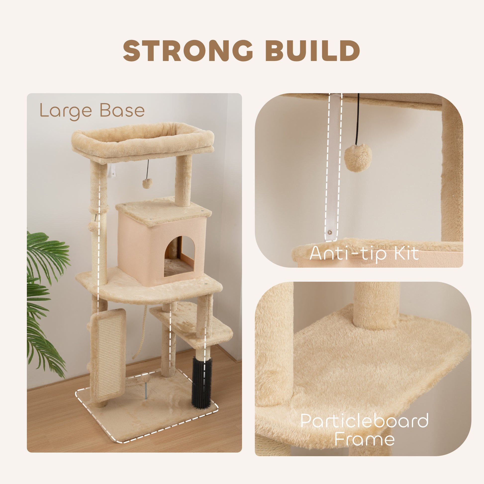 52 Inch Cat Tree with Scratching Posts, Cat Bed, Condo, Grooming Brush, Jumping Platforms, Toy Balls, Anti-tip Kit