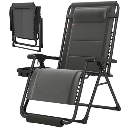 Zero Gravity Chair, Reclining Outdoor Lounger Chair with Cup Holder, 400 LBS Capacity, Dark Grey