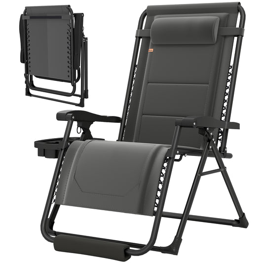 Zero Gravity Chair, Reclining Outdoor Lounger Chair with Cup Holder, 400 LBS Capacity, Dark Grey