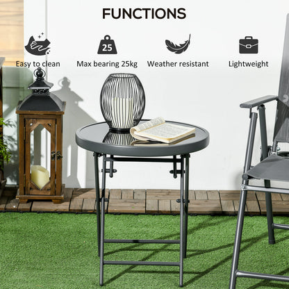 18" Outdoor Round Folding Table, Garden Side Table with Tempered Glass Top for Camping, Party, Weddings, Black