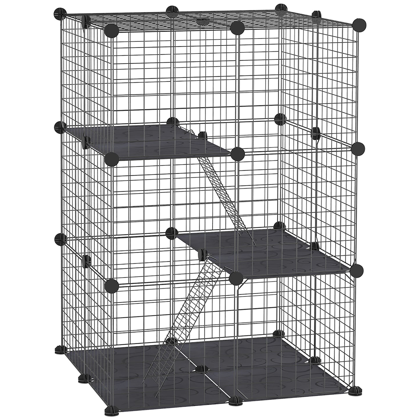 39 Pcs Small Animal Cage Bunny Hutch Portable Metal Wire with Ramps for Kitten Chinchilla, Black