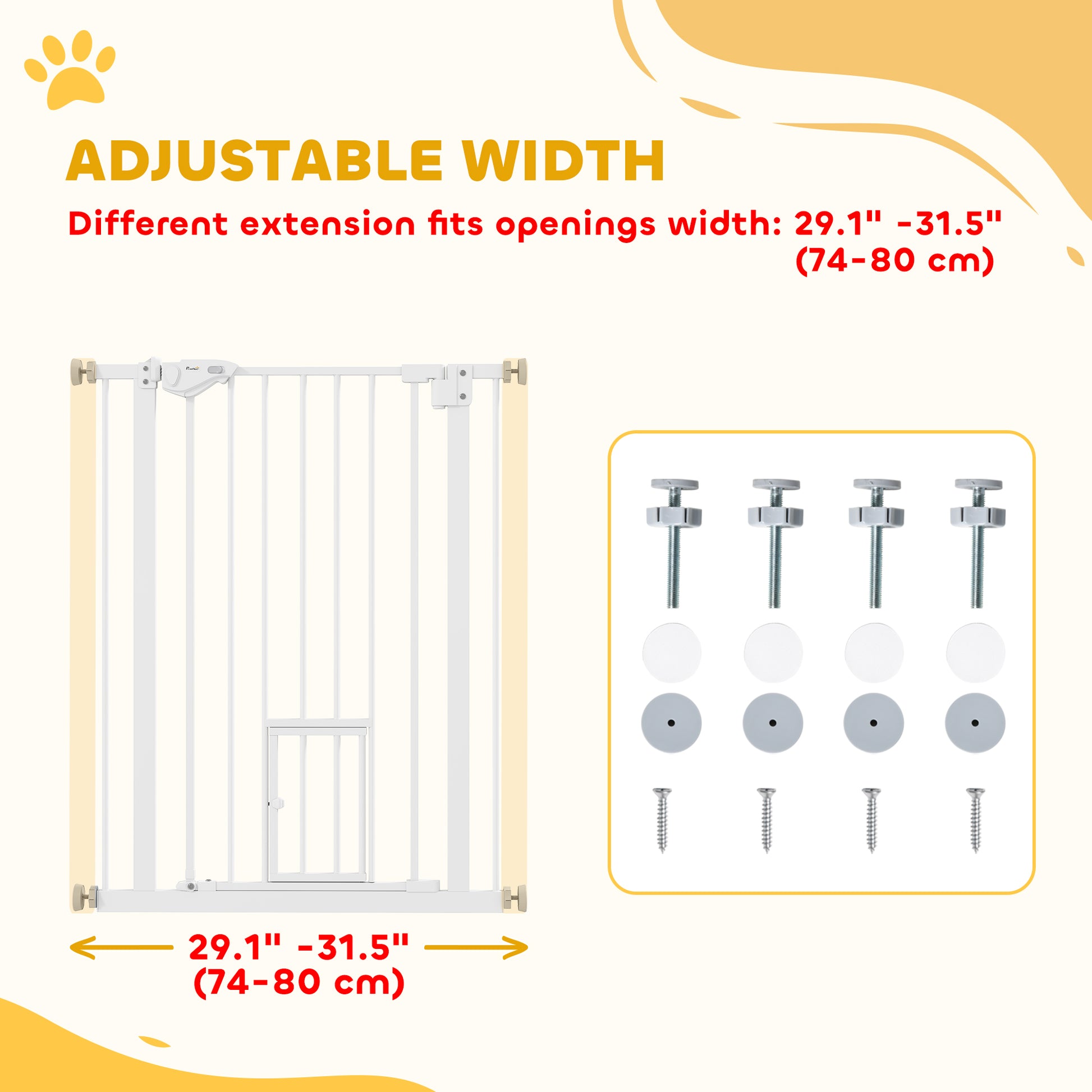 36" Easy Open Indoor Dog Gates for Doorways, House, Stair - White