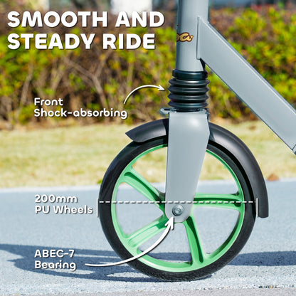 Qaba Kick Scooter for Kids Ages 6-12 with Adjustable Height, Rear-Fender Brake, 200mm Big Wheel, Foldable Design, Green