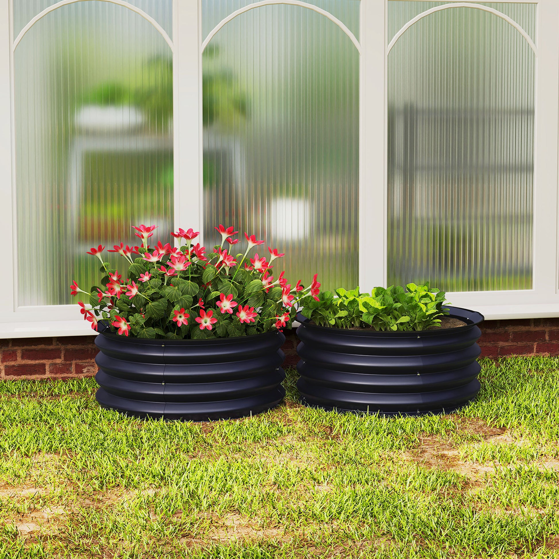 Set of 2 Raised Garden Bed, Metal Planter Box with Safety Edging, Easy-to-assemble Stock Tank, Dark Grey