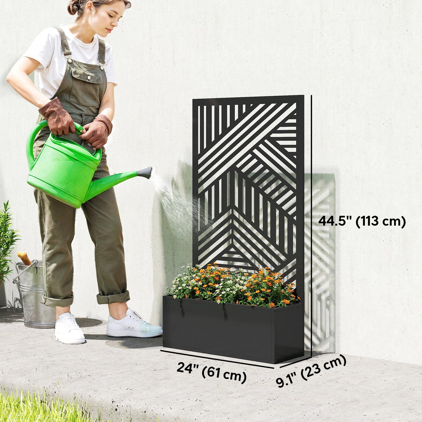 Metal Planter Box with Trellis, 44.5" Raised Garden Bed with Trellis Privacy Screen for Climbing Plants