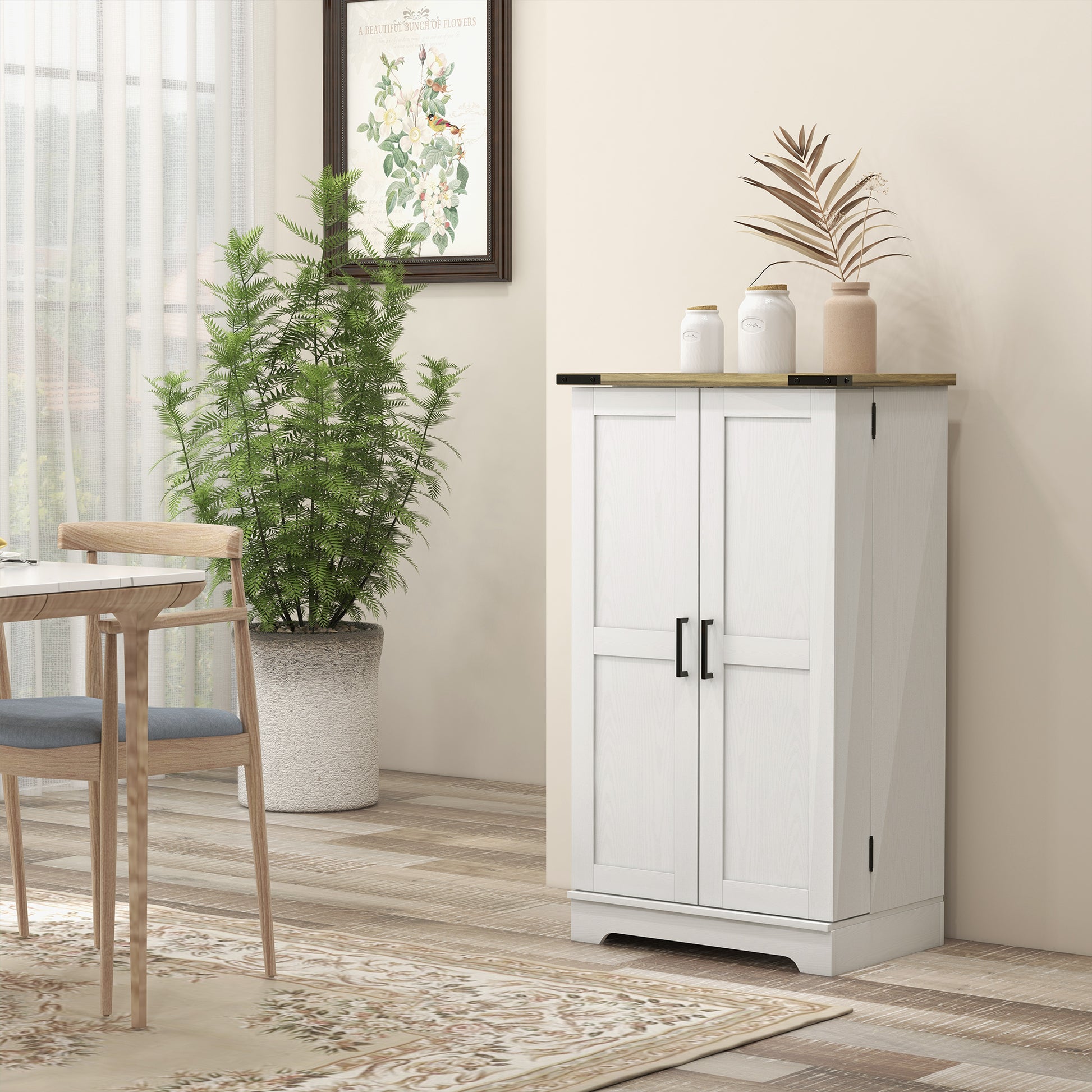 Farmhouse Kitchen Pantry Storage Cabinet, Kitchen Pantry Cabinet with Doors and Adjustable Shelves, Cream White