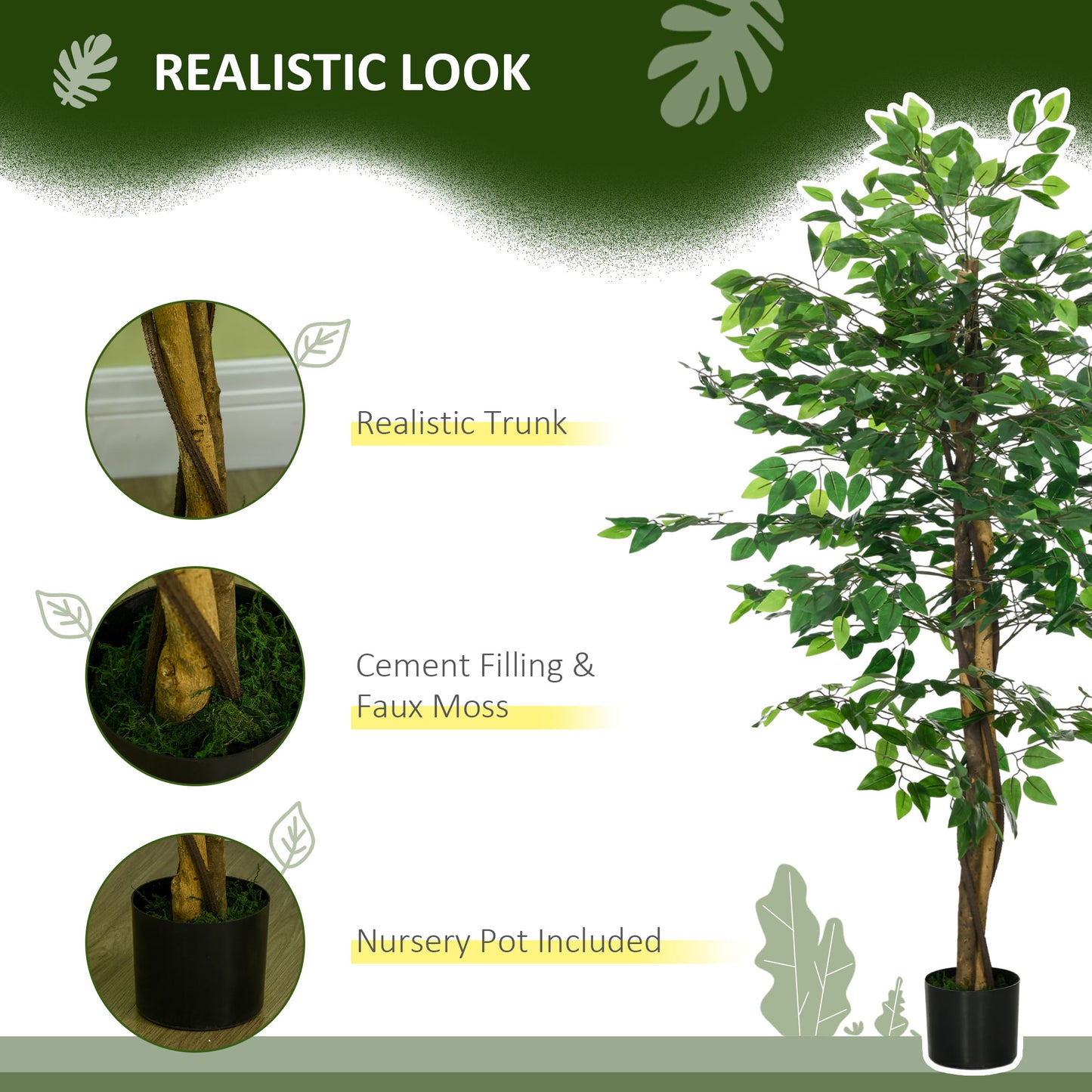 5ft Artificial Tree Ficus, Indoor Fake Plant with Pot, for Home Decor