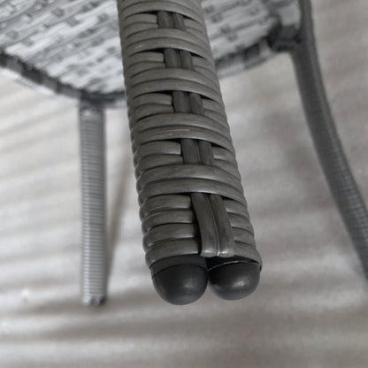 Outdoor Coffee Table with Storage Shelf, Hand-Woven Wicker Side Table with Water-Ripple Glass Top, Mix Grey