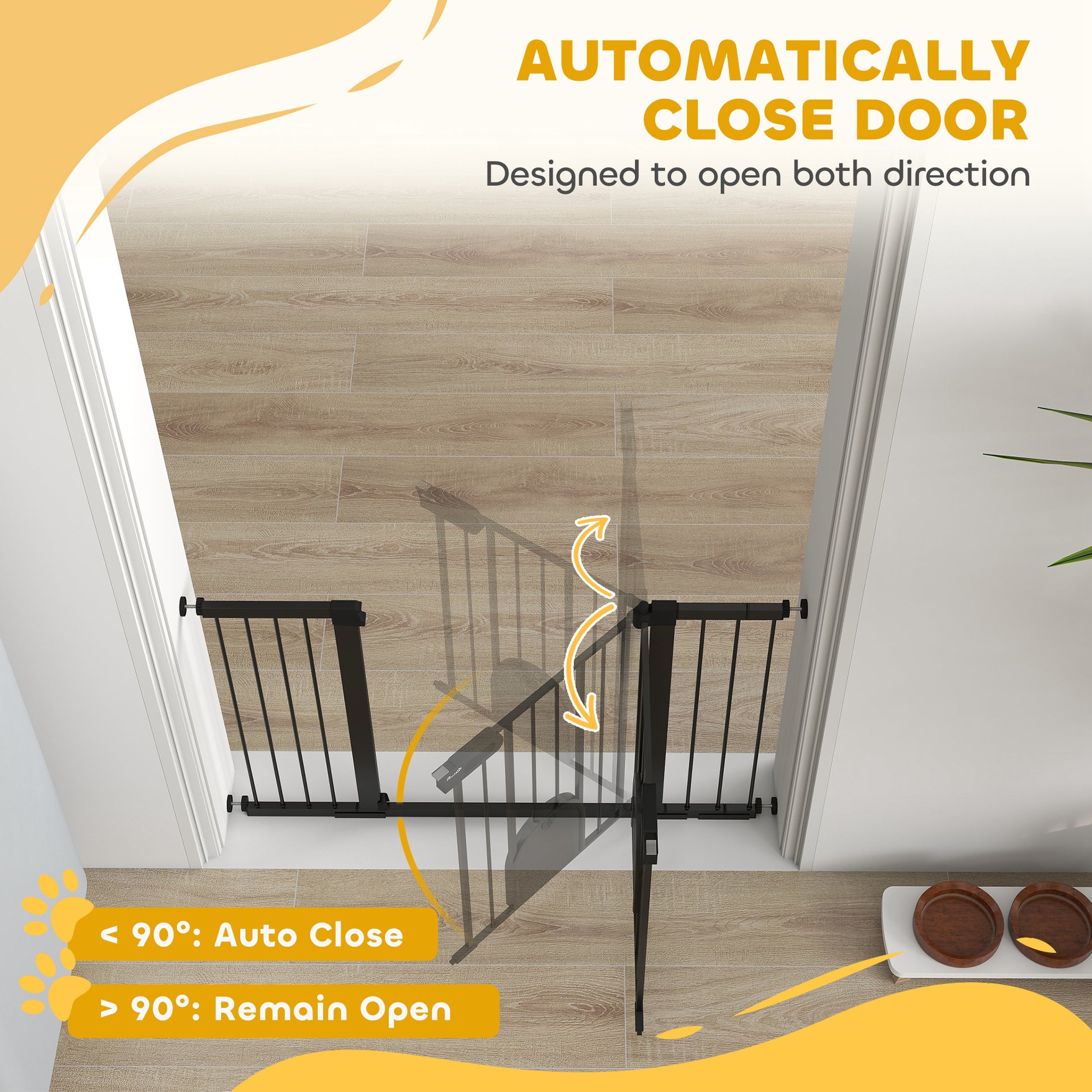 30"-52" Extra Wide Pet Gate Barrier with Small Door, 30"H Dog Gate with Safety Gate Barrier, Stair Pressure Fit, Black