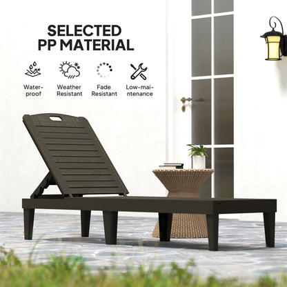 Outdoor Lounge Chair Set of 2, Waterproof Resin Lounge Chairs with 4-Position Adjustable Backrest for Backyard, Black