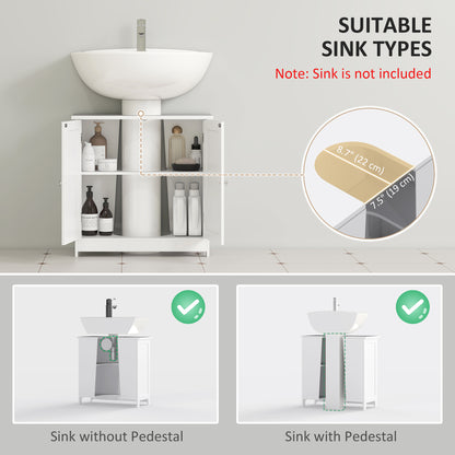 Bathroom Vanity, 24" Pedestal Sink Bathroom Vanity Furniture with 2 Doors and Shelf, White