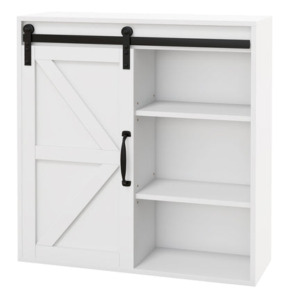 Bathroom Medicine Cabinet, Wall Cabinet with Sliding Door and Adjustable Shelf, 22.8" x 7.8" x 24.4", White