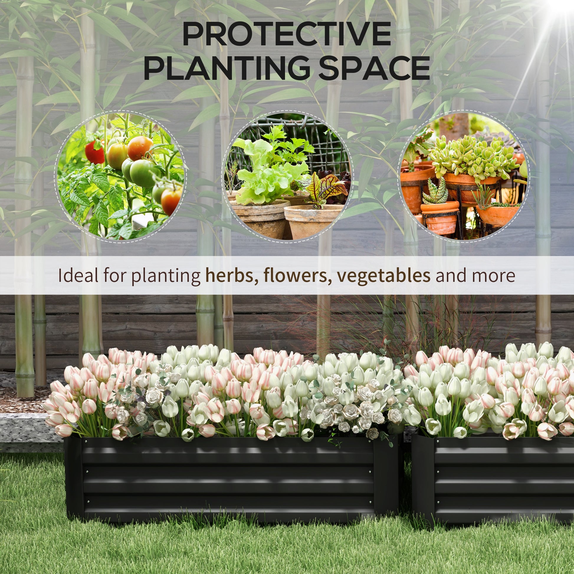 Set of 2 Raised Garden Bed, Steel Elevated Planter Box for Flowers, Herbs, Succulents, 39"x20"x12", Black