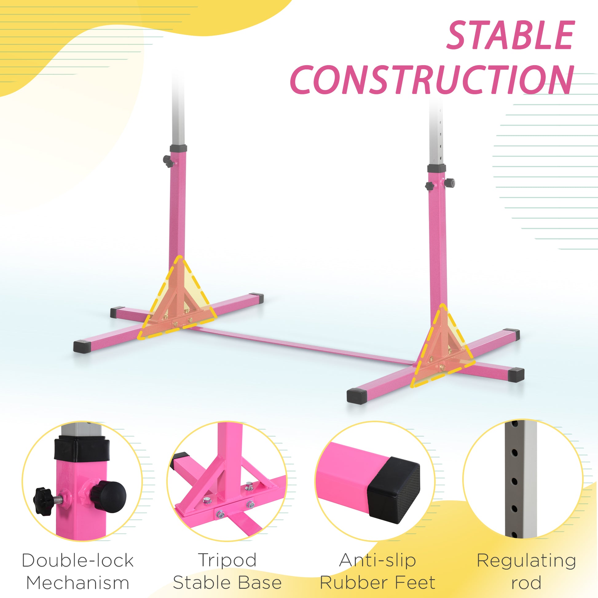 Soozier Professional Gymnastics Bar for Kids, Toddler Home Gymnastics Equipment with 13-level Adjustable Height, Pink